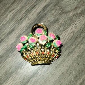Vintage Large Rhinestone Brooch, Pink Flower Bouquet Roses